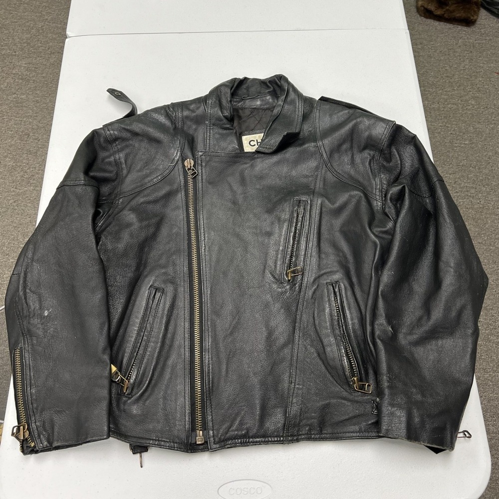 Chia Leather Motorcycle Jacket Mens S Black Asymmetric Zip Biker Distressed